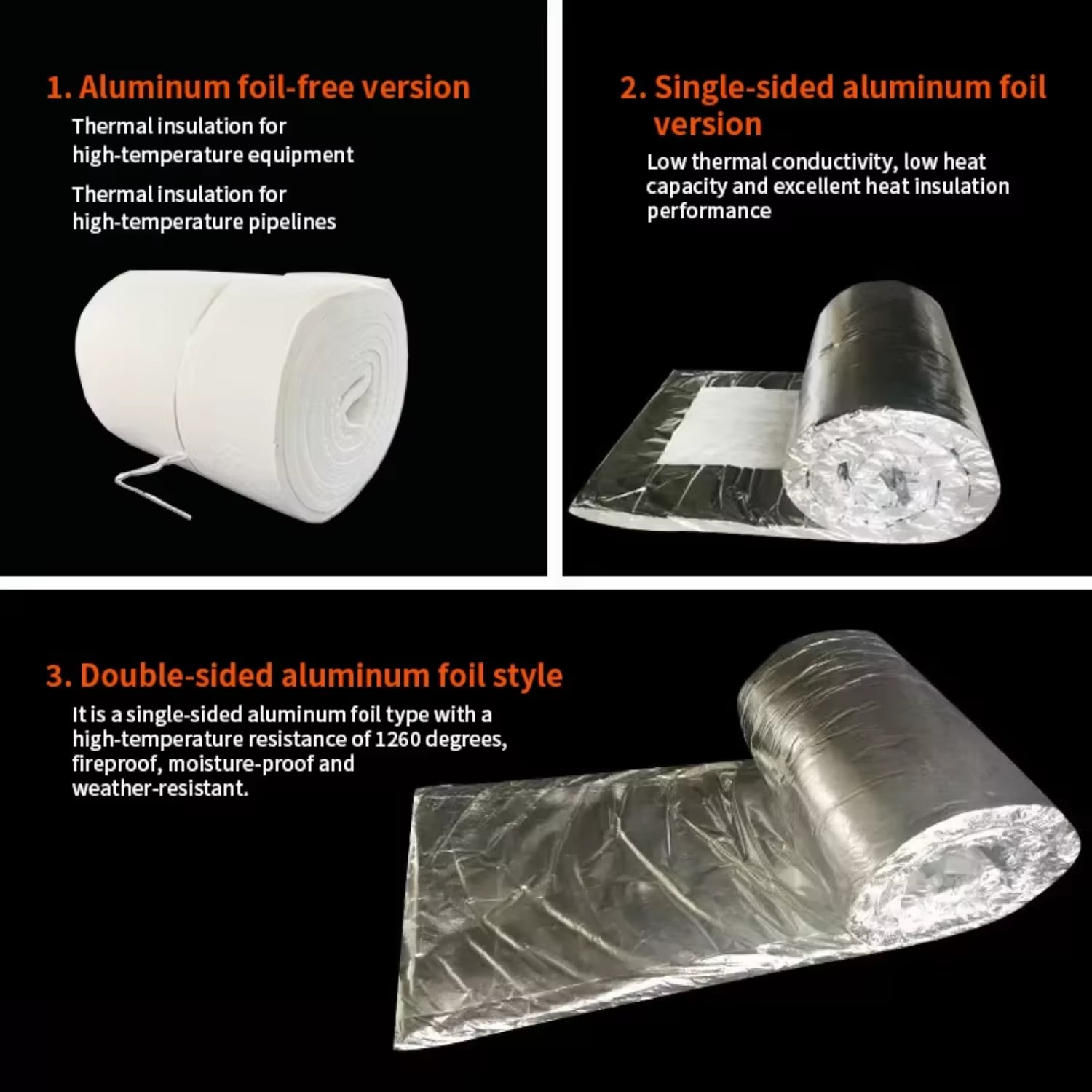 1260°C Ceramic Fiber Blanket 128 Kg/m³ (60mm) - Fireproof & Thermal Insulation for Boiler and Kiln Fireproofing Wraps