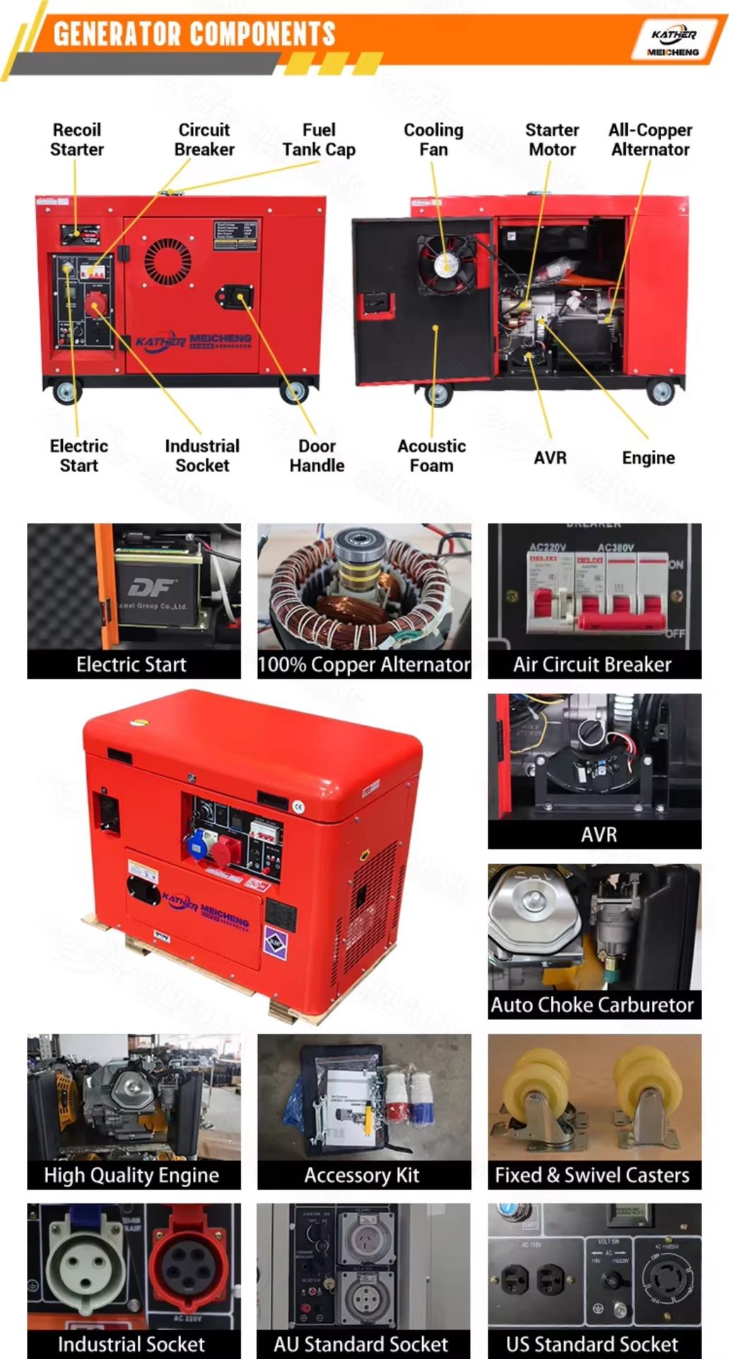 Electric Start 5kW 8kW 10kW 12kW 15kW Industrial Gasoline Generator Factory Direct 1/3 Phase LPG Natural Gas Generador Electrico