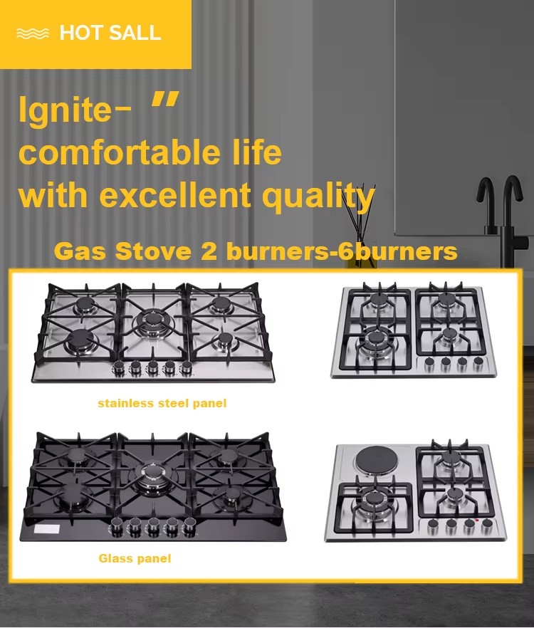 Kingzan 900MM 5 Burner Gas Stove Independent Cast Iron Rack High-End Tempered Glass Cooker Hotel Use Energy-Saving Class A++