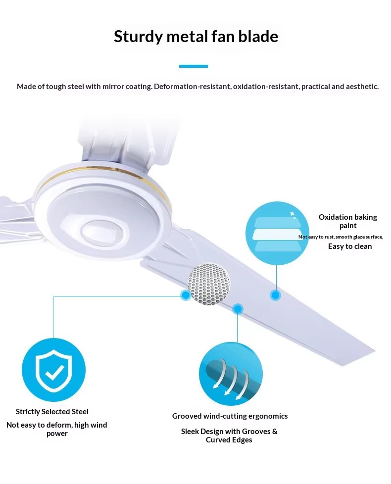 2026 New Smart 42inch Ceiling Fan for Bedroom Electric Power Source 220V Iron Blade Ceiling Fans with Big Power