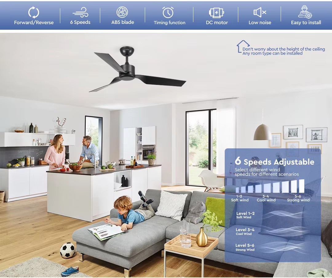 1stshine 52 Inches ABS Blade Modern Easy Summer Winter Mode Dimmable Speed Elegant Design Remote Control Ceiling Fan