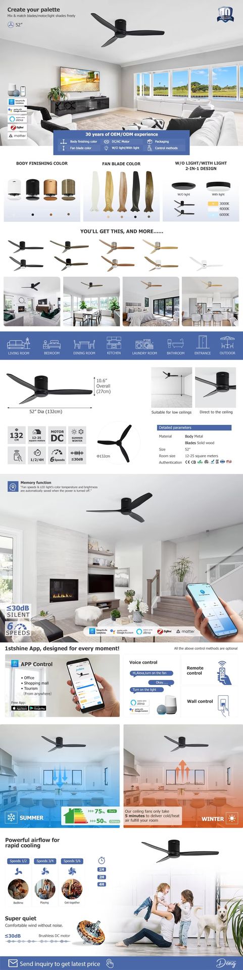 1stshine 52 Inches Solid Wood Reclaimed Timer Function Easy Installation Low Power Consumption Remote Control Ceiling Fan