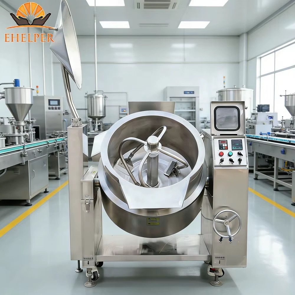 Automatic Gas Double Jacketed Commercial Sauce Maker Tilting Cooking Mixer Pot with Motor for Bakery & Seasoning Plant Use