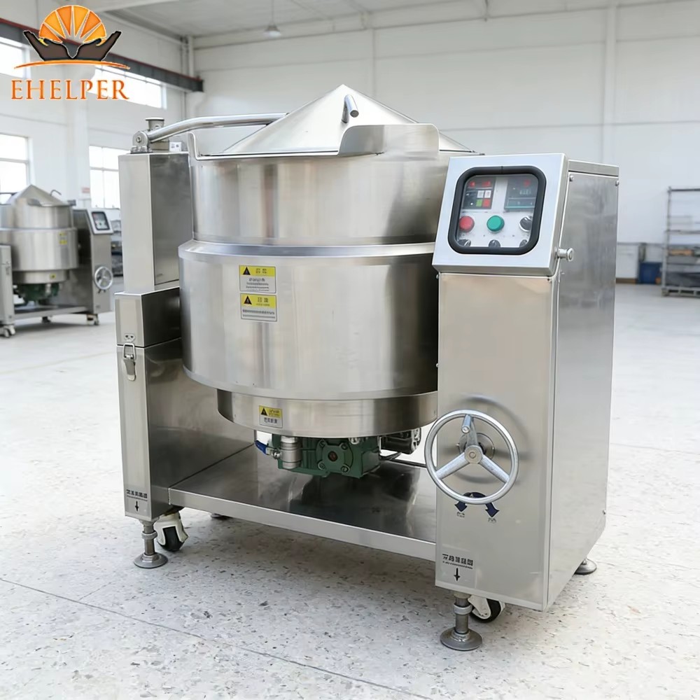 Automatic Gas Double Jacketed Commercial Sauce Maker Tilting Cooking Mixer Pot with Motor for Bakery & Seasoning Plant Use