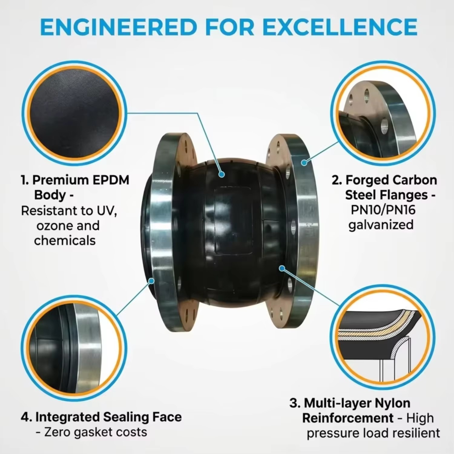 High Pressure Single-Flange Chemical and Corrosion-Resistant Fuel Line Rubber Expansion Joint for Fuel Transfer Systems