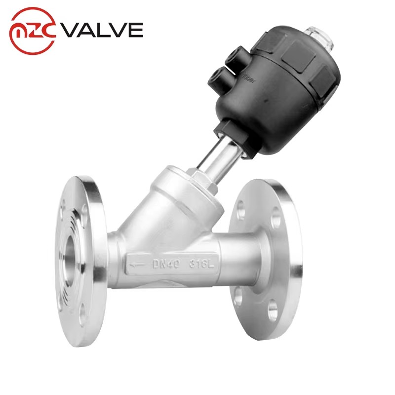 Pn16 DN40 Pneumatic Flange Connection SS304 SS316 Angle Seat Valve