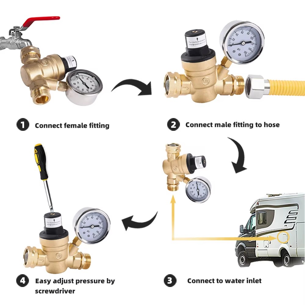 3/4INCH Reducing Valve Water Pressure Regulator Valve Brass with Gauge