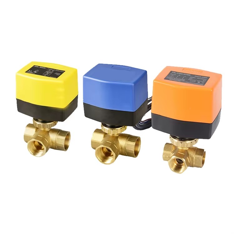 Winvall Electric Ball Valve AC220V Actuator 1/2'' 3/4'' 1'' Motorised Three Way Valves Motorized 3 Way Brass Floating Valve