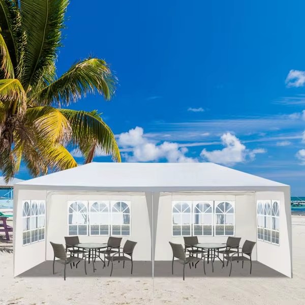 10X20 Outdoor Wedding Party Tent 4 Removable Sidewalls Polyester Waterproof Canopy White Gazebo Aluminum Frame Quick-Opening