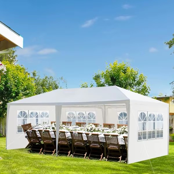 10X20 Outdoor Wedding Party Tent 4 Removable Sidewalls Polyester Waterproof Canopy White Gazebo Aluminum Frame Quick-Opening