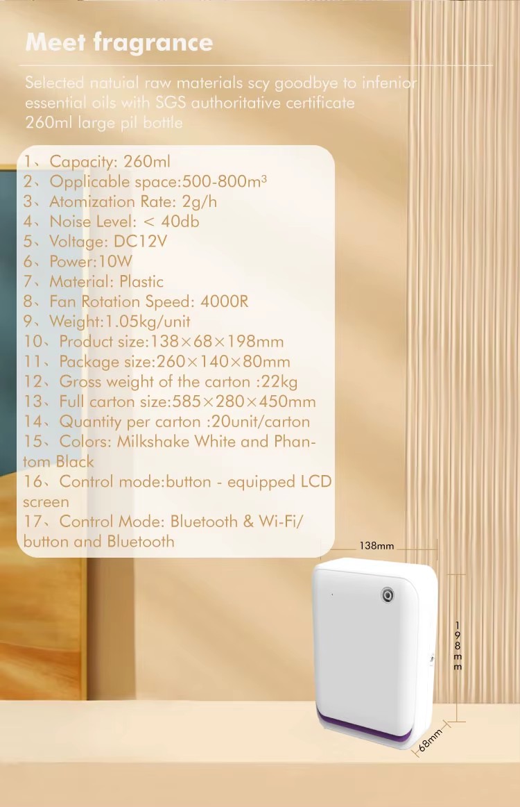 Innovative Wall-Mounted 260ml Waterless App-Controlled Aroma Diffuser for Home Hotel and Commercial Settings