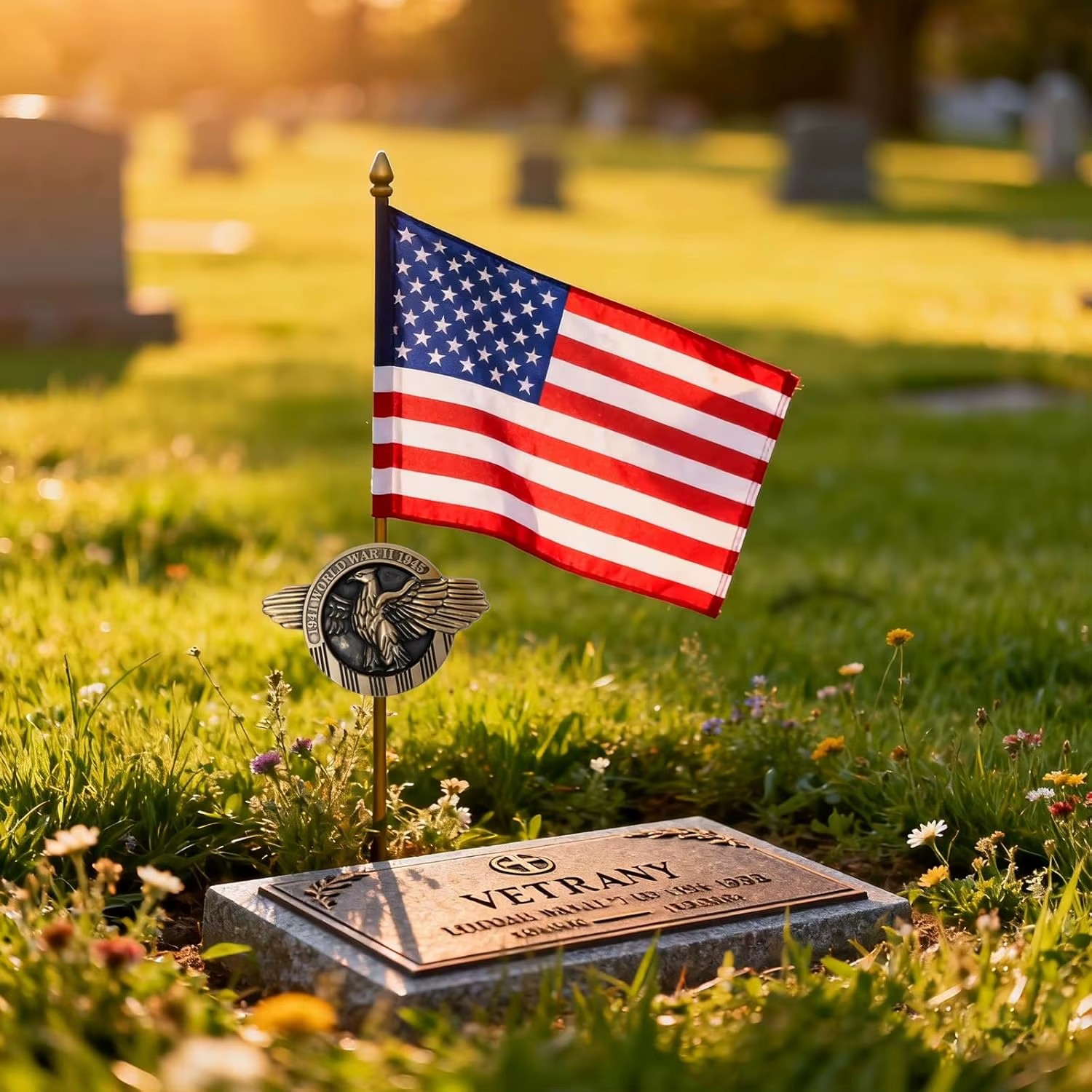 WWII Aluminum Veterans Plaque 12x18 Inch Flag Grave Marker 1200g TOP FLAGS INC Memorial Day Gifts Cemetery Use Made
