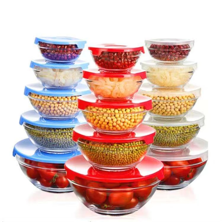 Soda Lime Glass 5-Piece Microwave-Safe Bowls Set with Lids for Serving