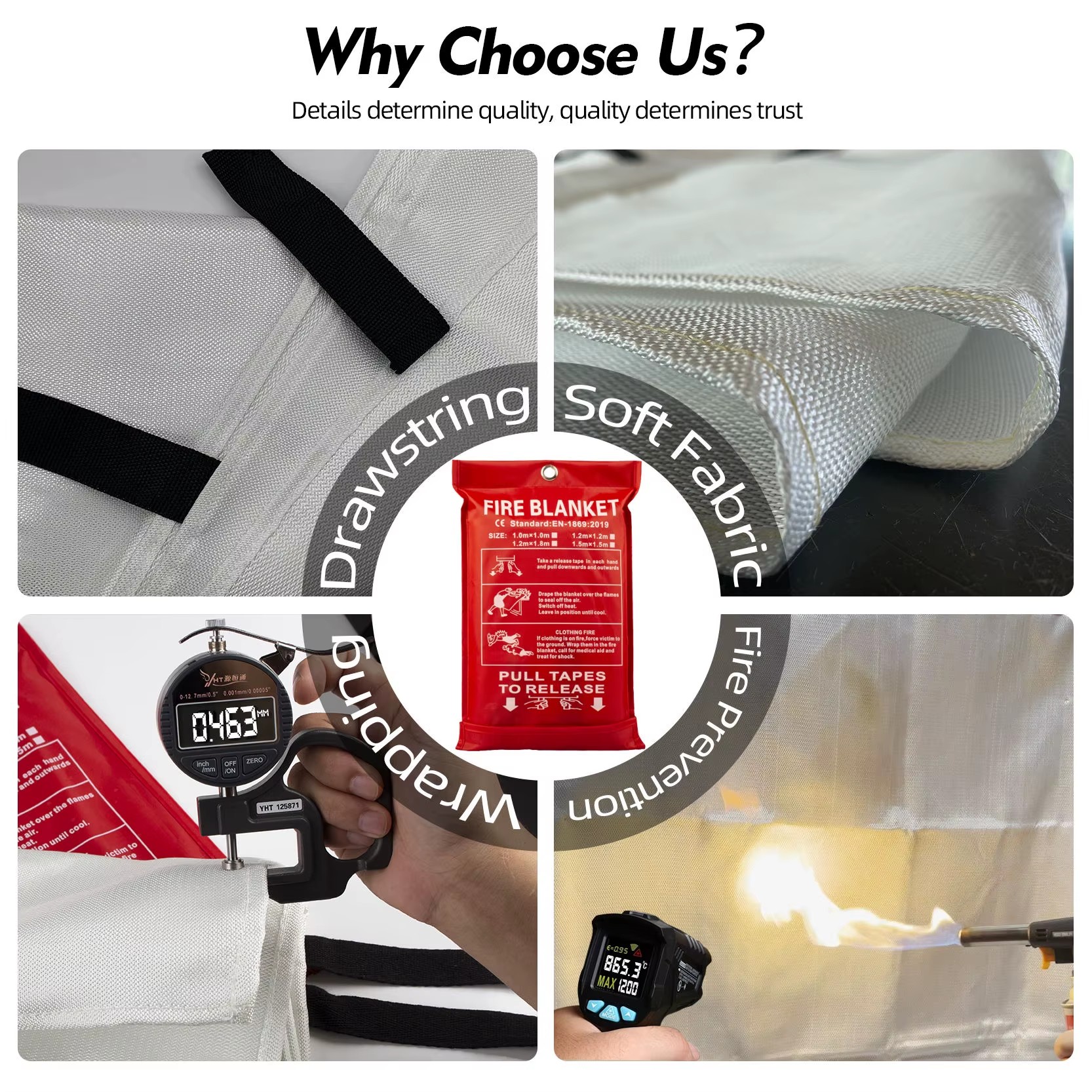Direct 1M X 1M CE EN 1869:2019 Certified 550C Fire Resistant 0.43mm Thick 430g/m Silicone Coated Fiberglass Blanket Free