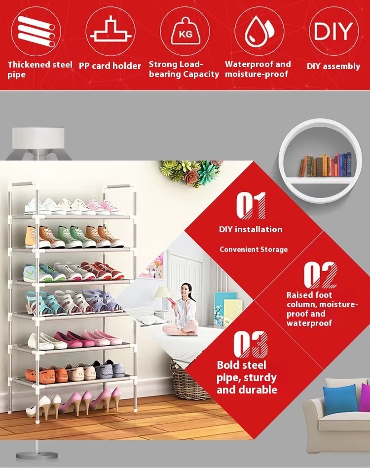 Factory Multi-Layer Shoe Storage Rack Stand Free Combination 6 & 7 Layer Metal Shoe Cabinet for Living Room