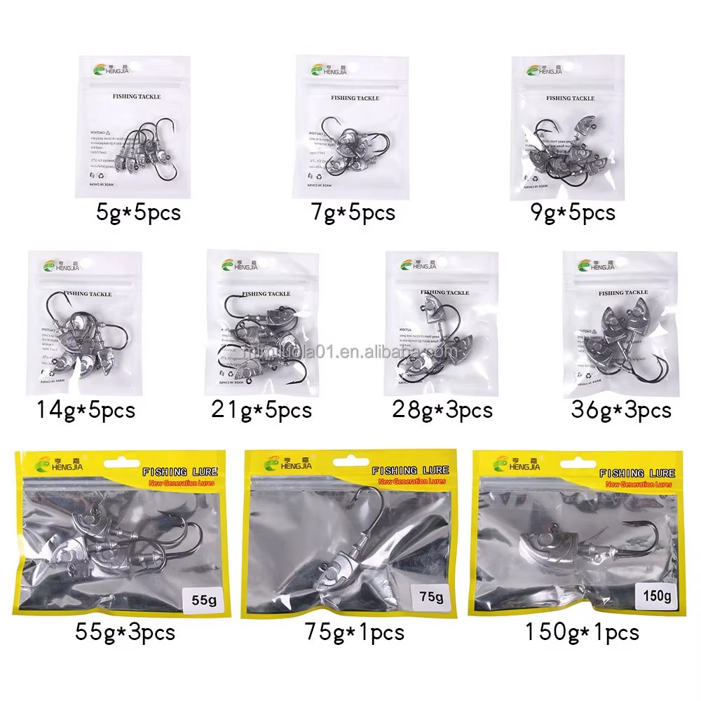 Wholesale JI101 5g 7g 9g 14g 21g 28g 36g 55g 75g 150g Fish Head Shape Lead Jig Head Fishing Hooks