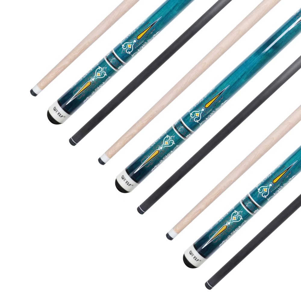 Blue Alternating Carbon Fiber and Maple Dual Shaft Carom Cue Carom Cue Sticks with Radial Pin Joint