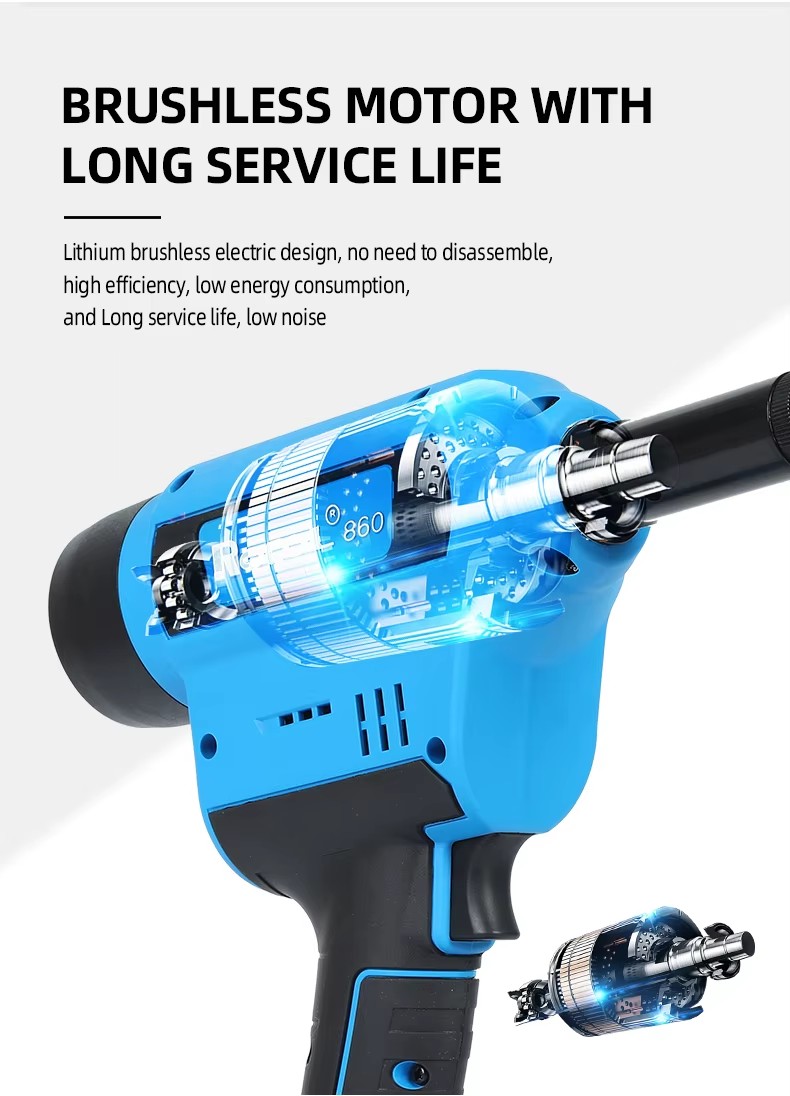 RL-860 Lithium Battery Rivet Tool Electric Blind Rivet Nut Gun Fully Automatic Stroke Adjustable