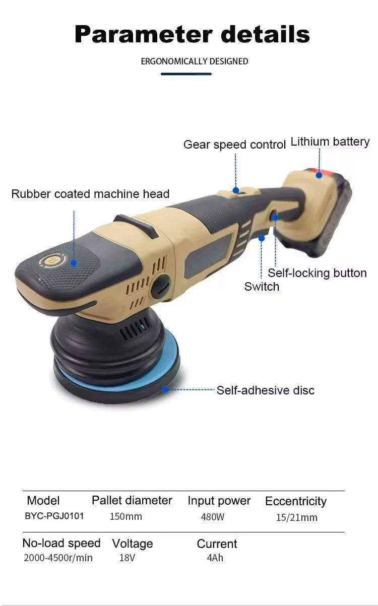 AE 450W DC 18V Cordless Rotary Dual Action Car Polisher with 4Ah Lithium Battery Portable 5-Inch Pad for Car Care Waxing