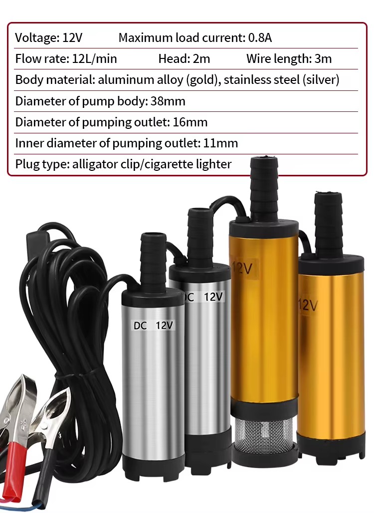 12V Electric Submersible Pump For Pumping Diesel Oil Water,38mm Fuel Transfer Pump,24v oil Suction Pump 51mm