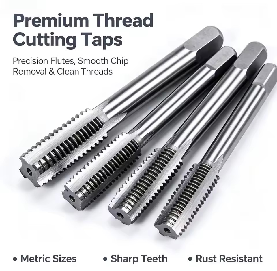 Metric Hand Tap Set M3-M8 Alloy Tool Steel Straight Flute Thread Taps for Internal Threading