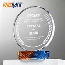 New Design Portable Custom Crystal Glass Plaque Award Island Hill Glaze Base Round Shape Colored Crystal Laser Engraved Trophy