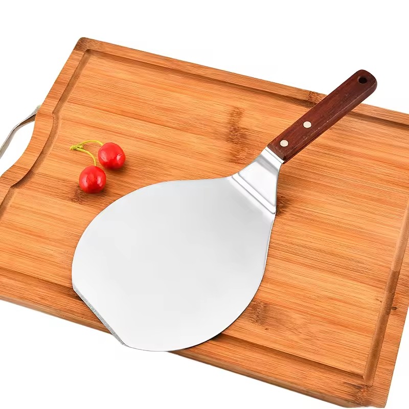 Stainless Steel Pizza Spatula Pizza Peel with Beech Wood Handle Round Design for Baking Homemade Pizza Bread & Pastry