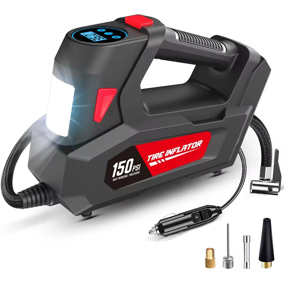 2025 Portable Car Air Pump High Power DC 12V Auto Tire Inflator with Digital Pressure Gauge ABS Material