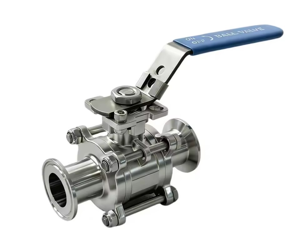 Carbon Steel Sanitary Non Retention 3 Pc Manual Ball Valve 200 psi Tri Clamp ISO/DIN Compatible OEM Sanying SYBV-1106 FPM