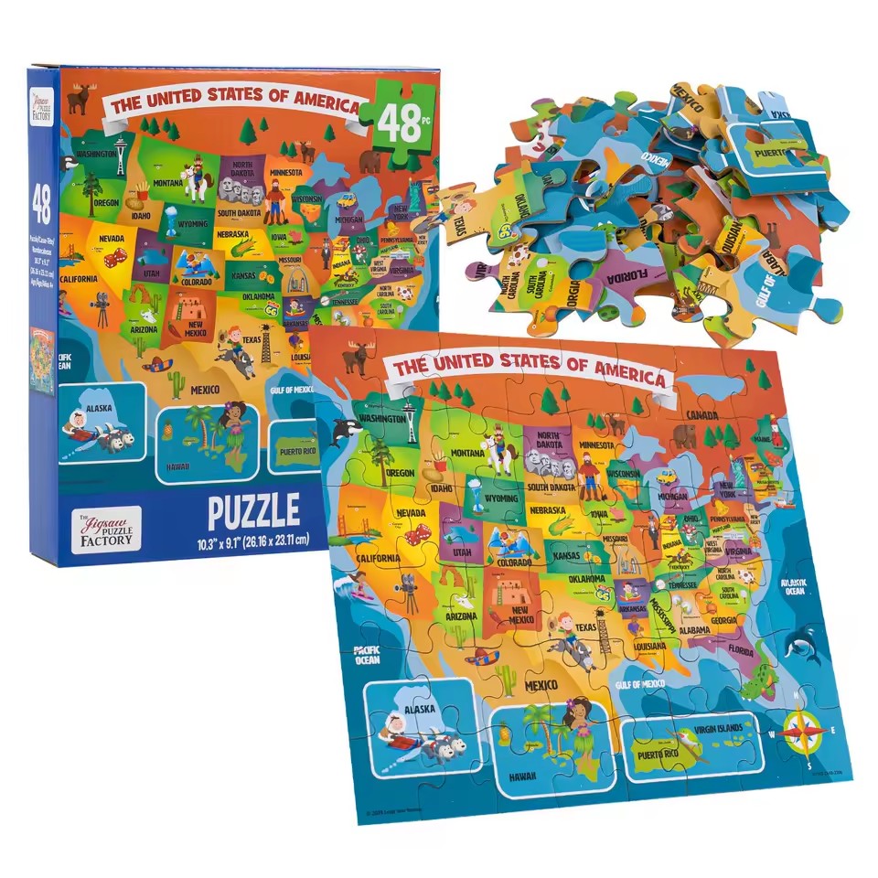 The Jigsaw Puzzle Factory 48-Piece Model 49148 Map Jigsaw Puzzle-Fun Educational Puzzle for Kids and Adults