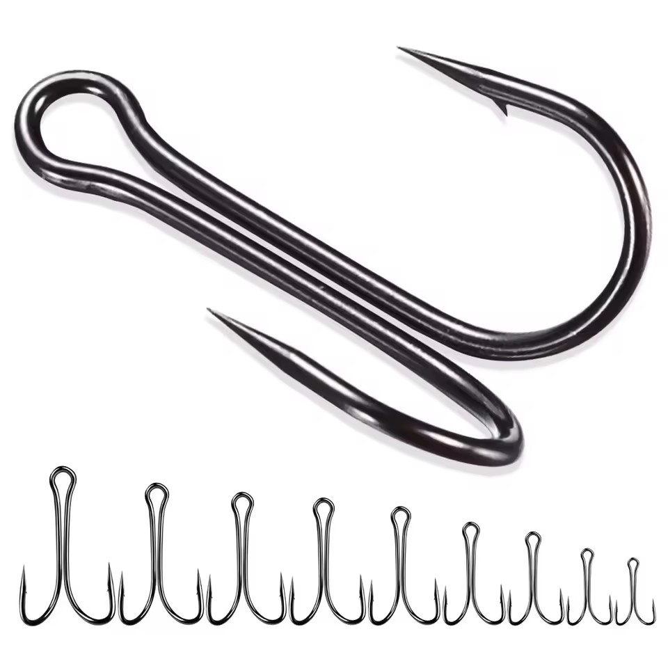 Wholesale FH038 1# 2# 4# 6# 8# 1/0# 2/0# 3/0# 4/0# Heavy Duty Double Hook Frog Lure Hook for Soft Lure Bait