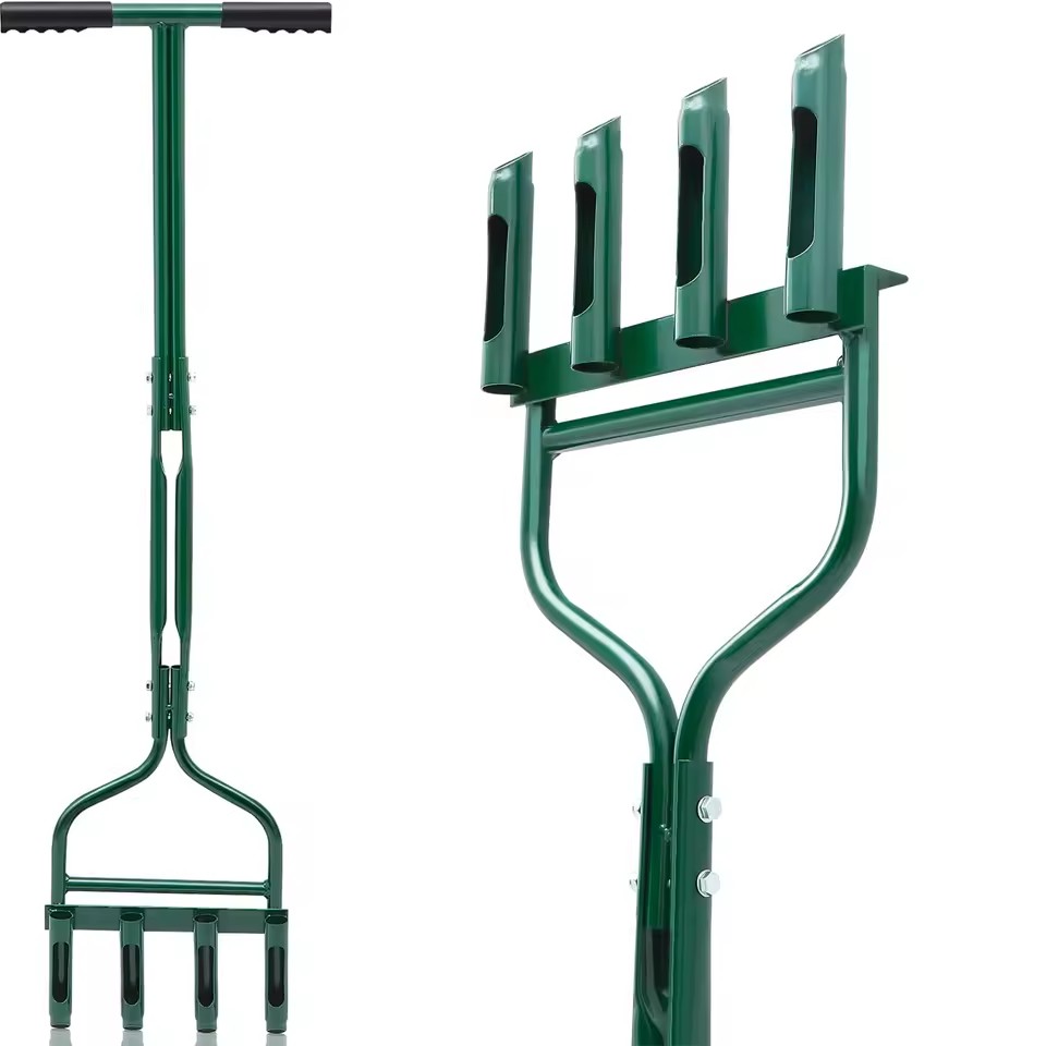 42-Inch Manual Lawn Aerator Tool with 4 Slope Top Half Open Slot Hollow Tines Plug Core Soils Yard Garden Aerator