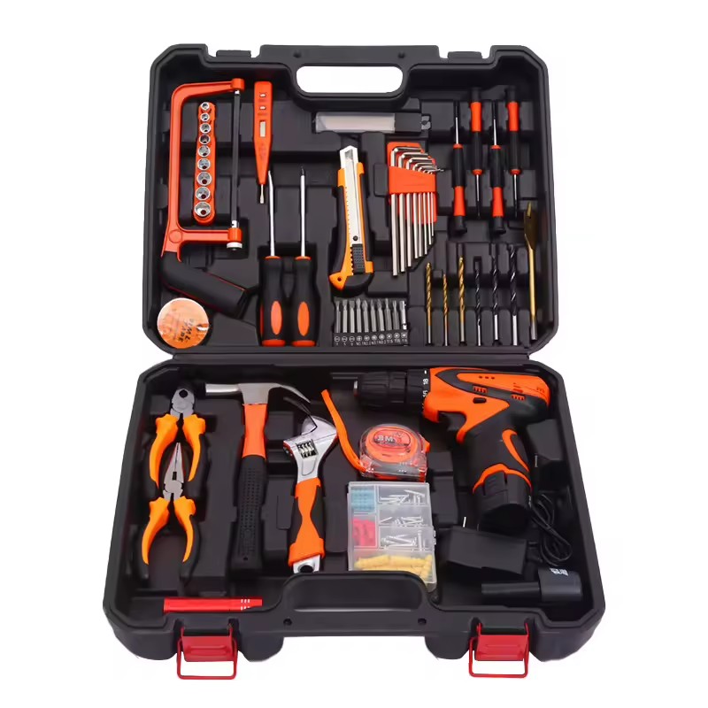 124Pcs 12V Carbon Steel Tool Set Factory Direct Lithium Drill Electrician Woodworking Decoration Car Repair Hard Case