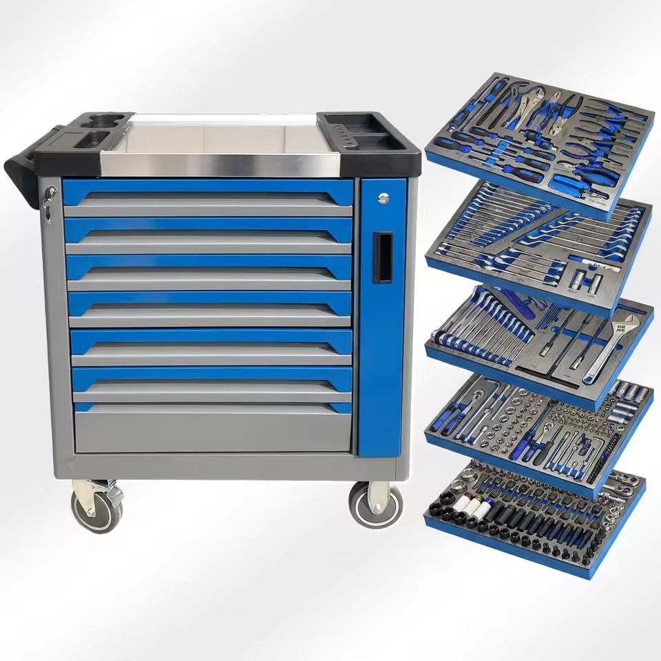 413Piece Heavy Duty Alloy Steel Socket Wrench Set With Rolling Tool Cart for Garage Workshop Repair