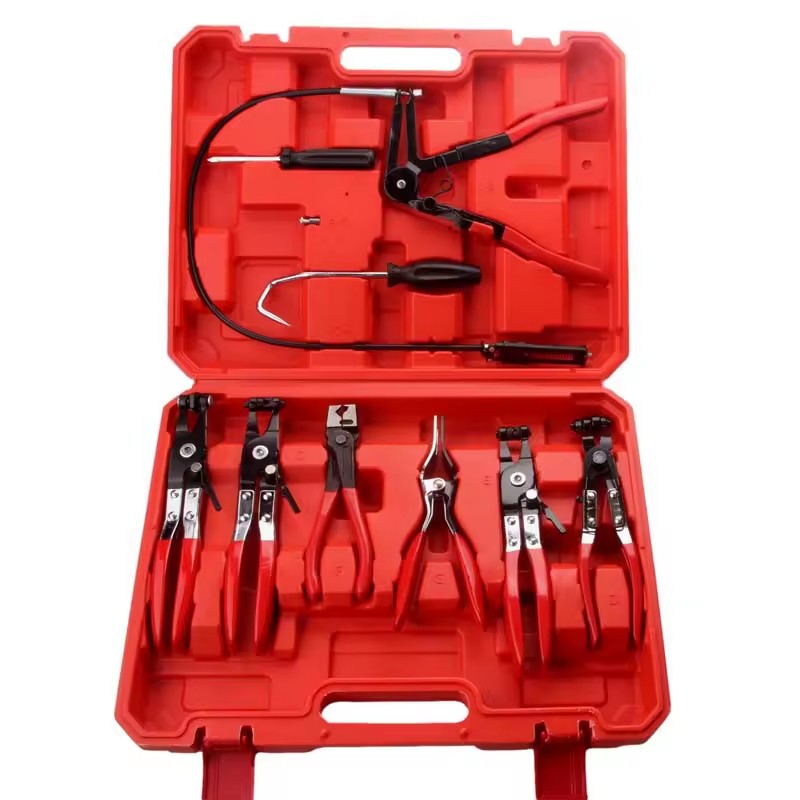 9-Piece High Carbon Steel Elbow Pipe Clamp Set for Car Water and Oil Pipes with Line Clamp Pliers and Vise Separation Tools