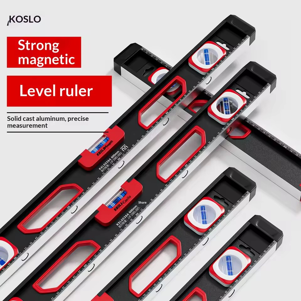 Solid Aluminum Alloy High-Precision Magnetic Tape-Marked Spirit Level Multi-Functional Straightedge Household Measuring Tool
