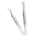 Stainless Steel Precision Perforated Tweezers with Pointed Elbows, Glossy Nine Hole Tweezers