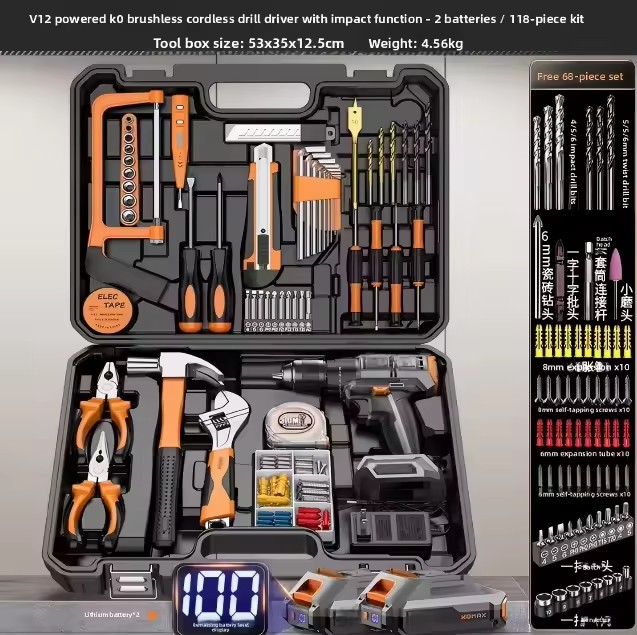 Complete Power Tool Combo Kit with Drill Driver & Toolbox, Multi-Functional Repair Tools for Household & Garage