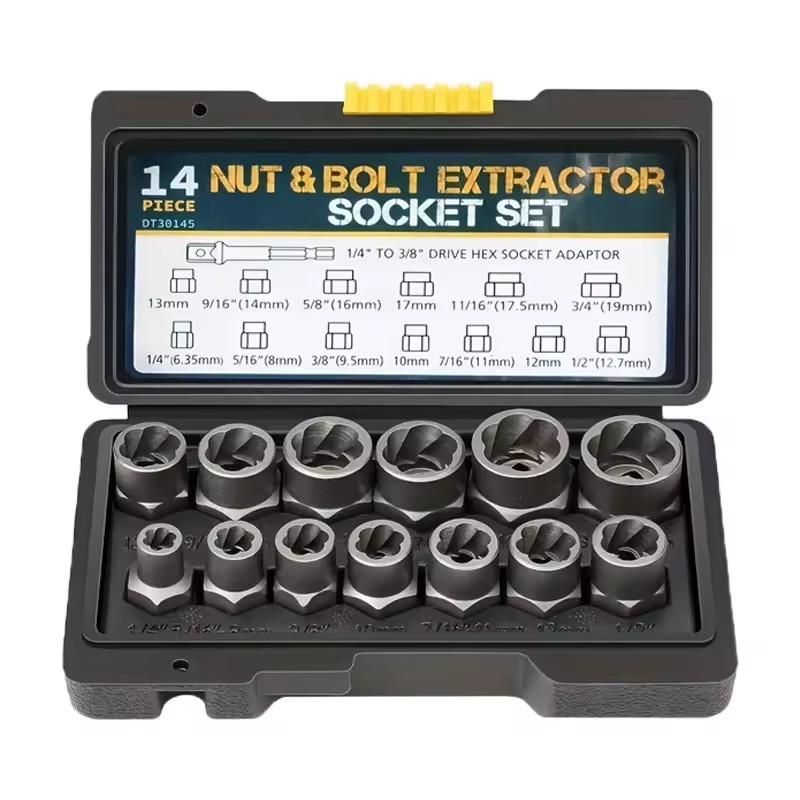 Superior Quality 14pc Socket Set Nut Extractor Broken Rusty Damaged Hex Nut Removal Sleeve Tool Tool Kit Set Mechanic Tool Kit