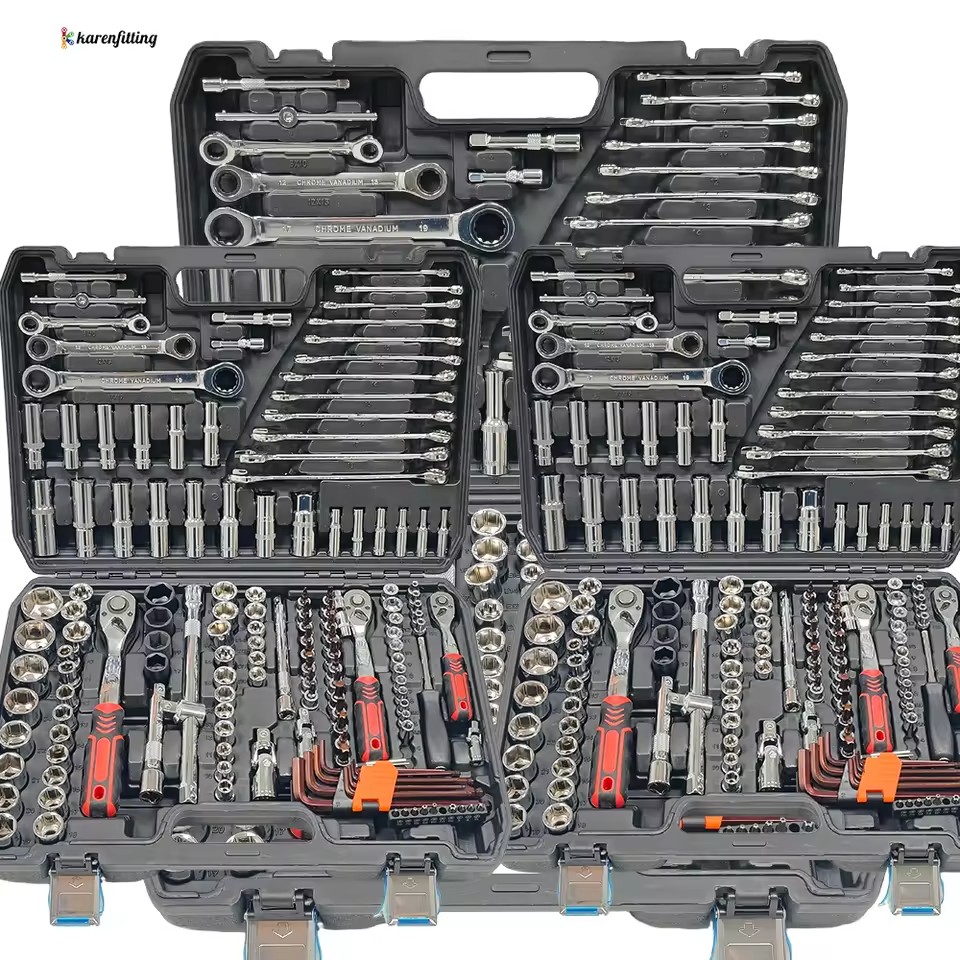 150pcs Home Mechanic Auto Repair Tool Kit 1/2\" 1/4\" 3/8\" Drive Depth Standard Socket CR-V Hand-Power Hard Case Tool Box Set