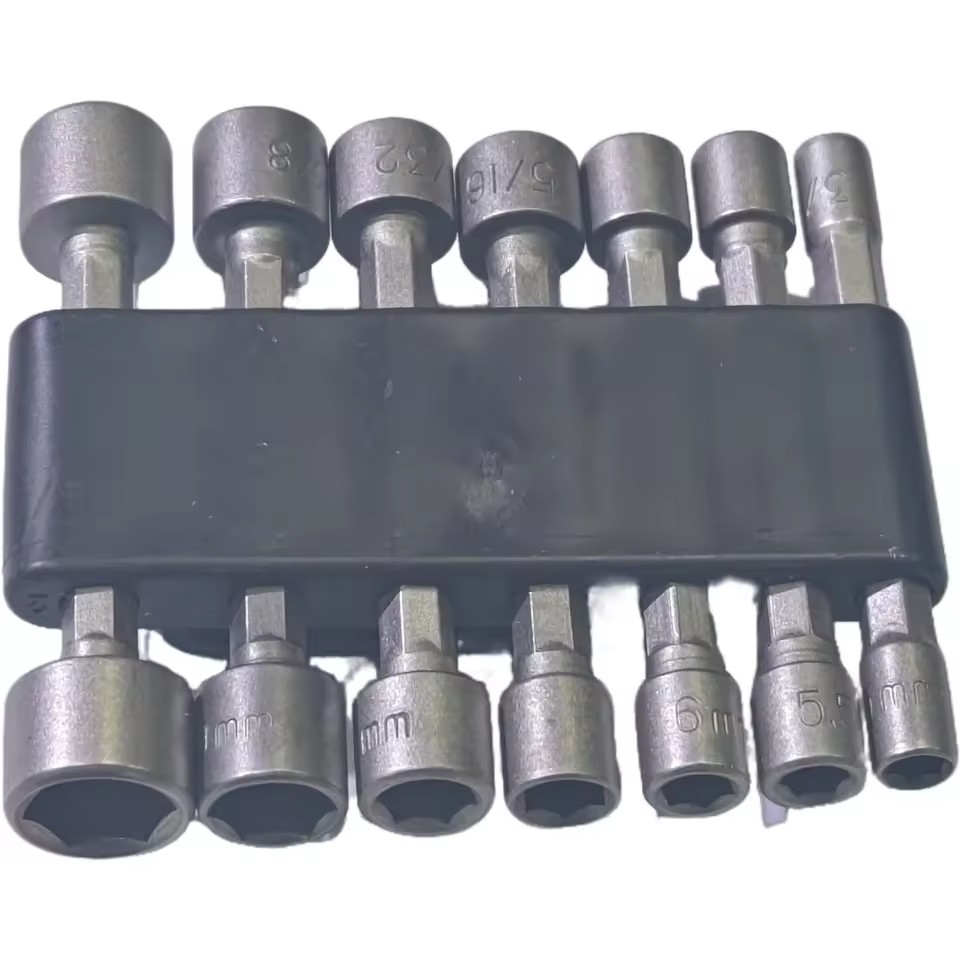 14-Piece Power Nut Driver Drill Bit Set 1/4\"Hex Drive Compatible Metric SAE Socket Wrench Screws Chrome Impact Socket Tools-006