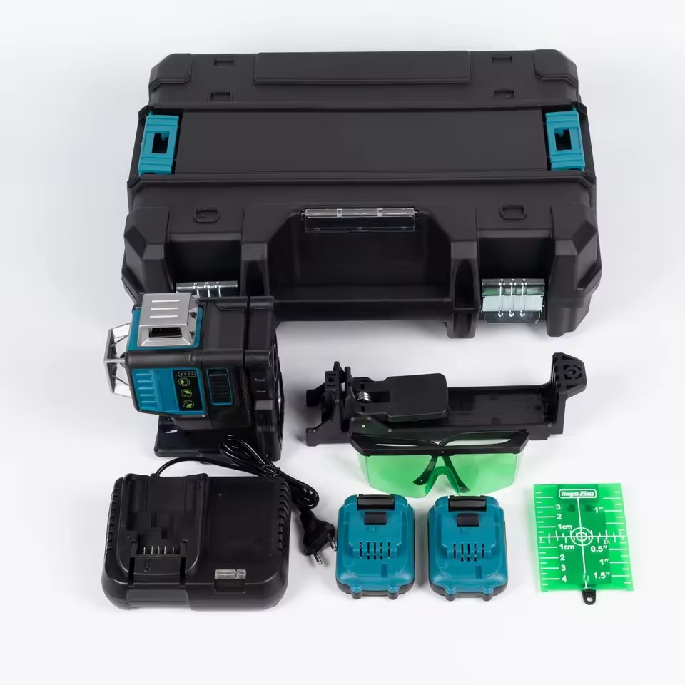 Rotary Laser Level 4D 12 Lines 360 Self-Leveling Niveau Laser Green Beam Industrial Grade Professional Lithium Battery Power