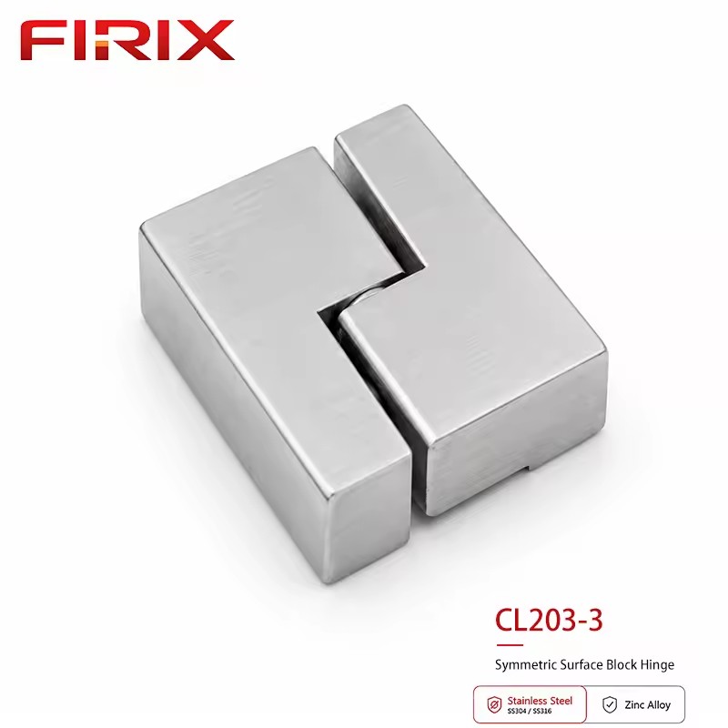 CL203-3R Industrial Symmetric Surface Block Hinge | Brushed Stainless Steel External Hinge 180 Degrees Opening Angle for Modular