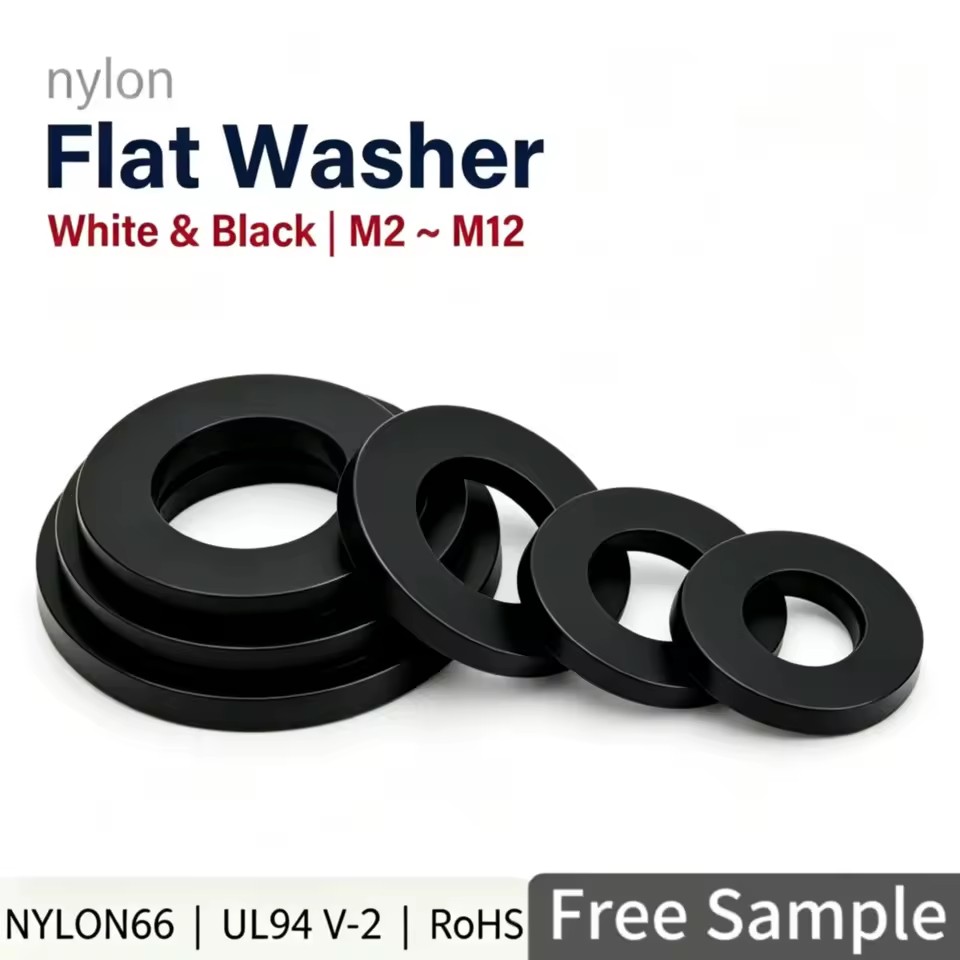 Black Nylon Flat Washer M2 M2.5 M3 M4 M5 M6 M8 M10 M12 Plastic Insulation Washer PA66 UL94 V-2 Fastener RoHS Circuit Board