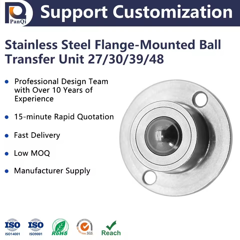 High Quality Stainless Steel Single Ball Transfer Unit Noiseless Bearing Flange Type Conveyor Roller for Hotels 27/30/39/48
