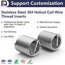 304 Stainless Steel Wire Thread Inserts High Quality Metric UNC M2-M24 M8x1.25 Plain Finish Custom Sizes Screws Fasteners