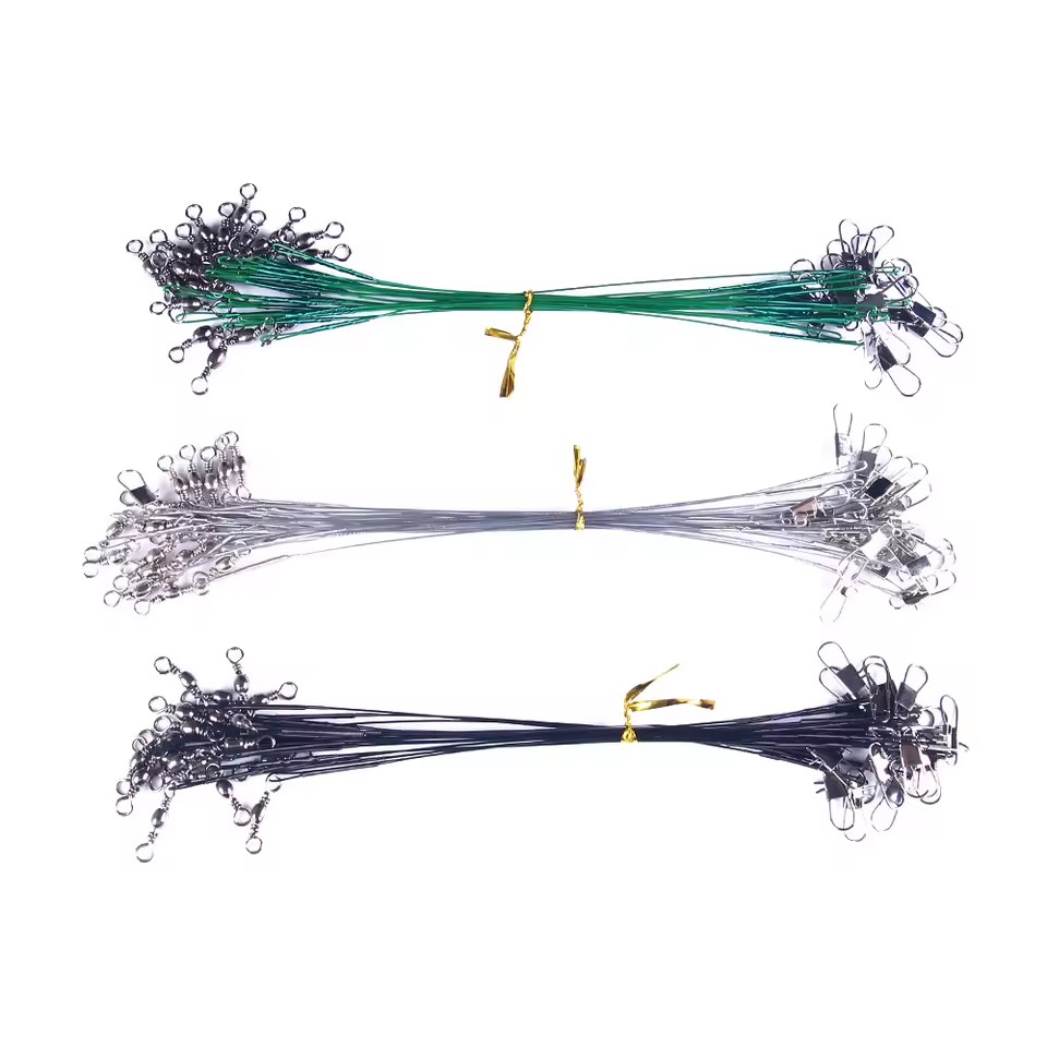 Wholesale TP003 15cm 20cm 25cm 20pcs/set Anti-Bite Nylon Coated Stainless Steel Fishing Line Wire Leaders with Swivel and Snap