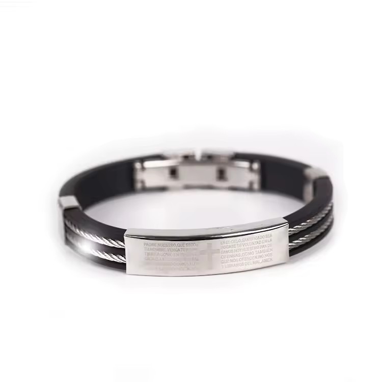 High Quality Custom Engraved Letters Fashion Casual Silicone Stainless Steel Bracelet