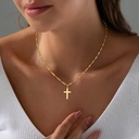 Waterproof Non Tarnished 18K PVD Gold Stainless Steel Cross-shaped Classic Timeless Necklace for Women