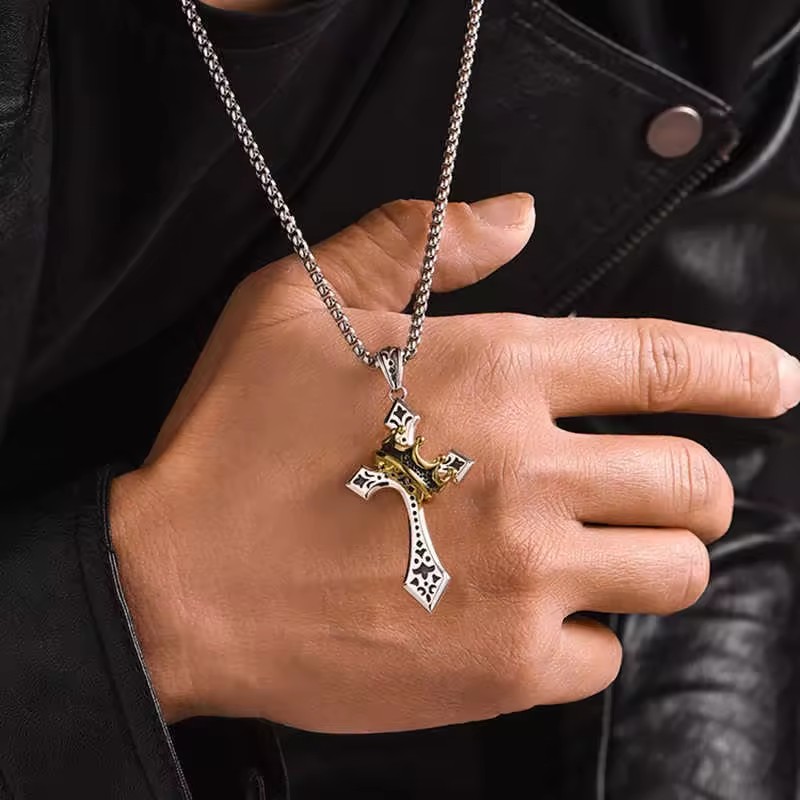 Guarantee Non Tarnished Stainless Steel Cross Necklace Trendy Retro Pendant for Men